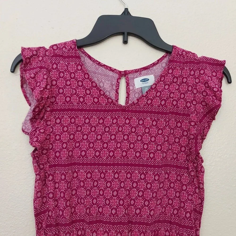 Old Navy Girls Midi Dress Large 10-12 Purple Butterfly Sleeve Floral Casual